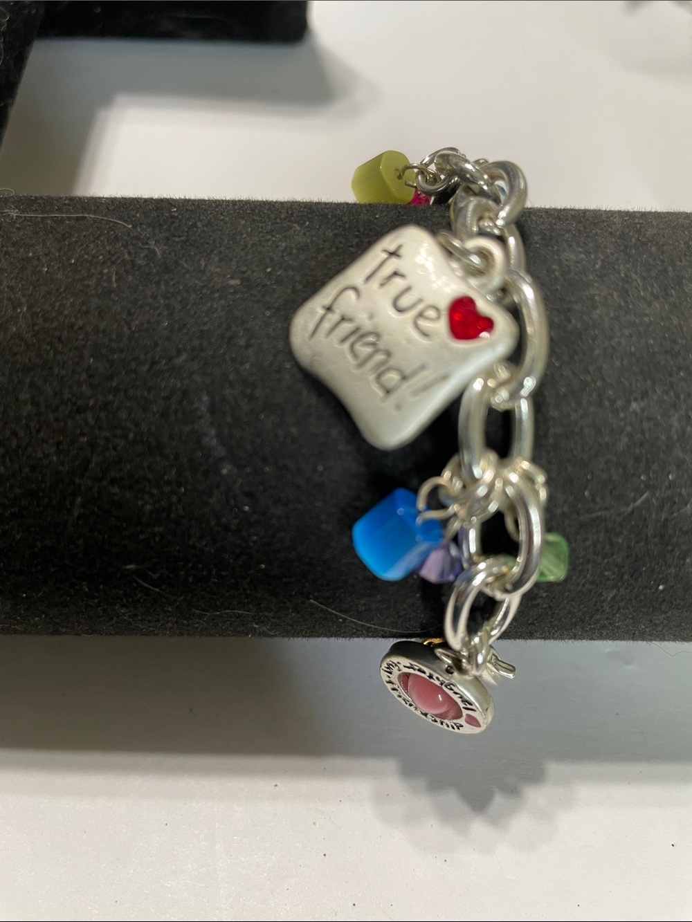 True Friend Silver Charm Bracelet with Multicolor Beads.    8/11/6